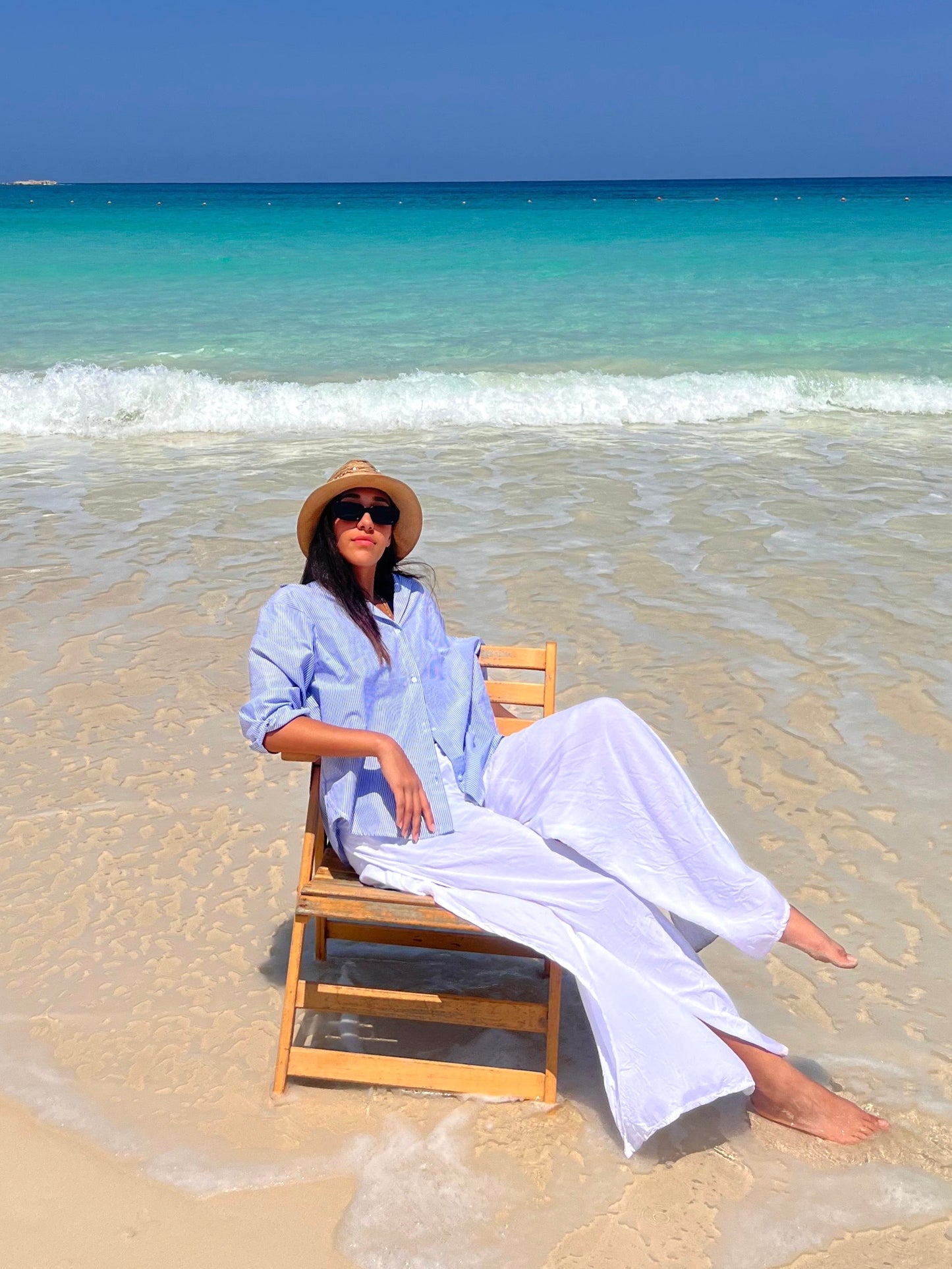 Long sleeves blue striped chemise